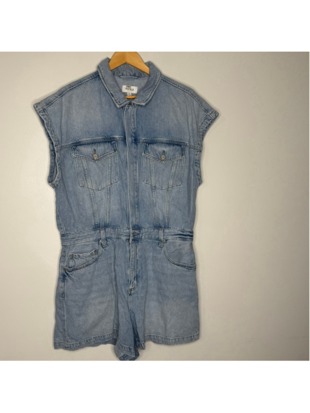 Pistola Denim Romper Shorts Jumpsuit Light Wash Belted Utility Size XXL - Picture 4 of 14